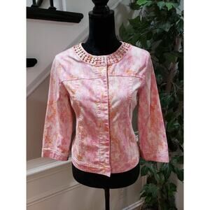 Lara Lane Women's Pink Snake Print Cotton Long Sleeve Snap Front Jacket Size 8